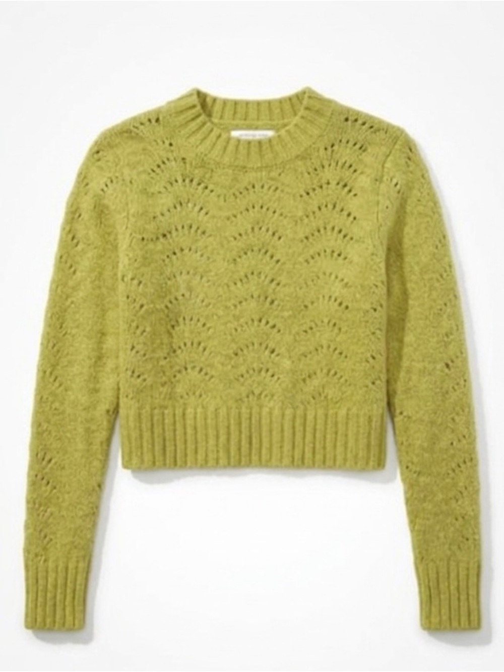 American Eagle Citrine Yellow Pointelle Cropped Knit Sweater Women’s XS